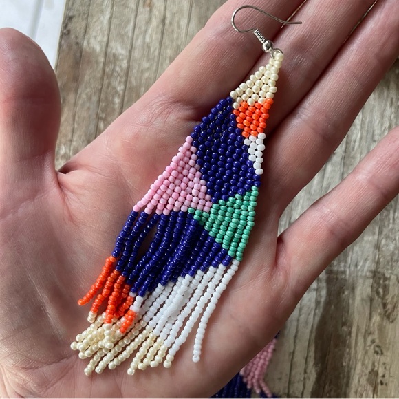 FP Geometric Seed Bead Earrings in Cobalt - Picture 2 of 2